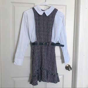 Zara Combination Pinafore Belted Tweed Dress Mini